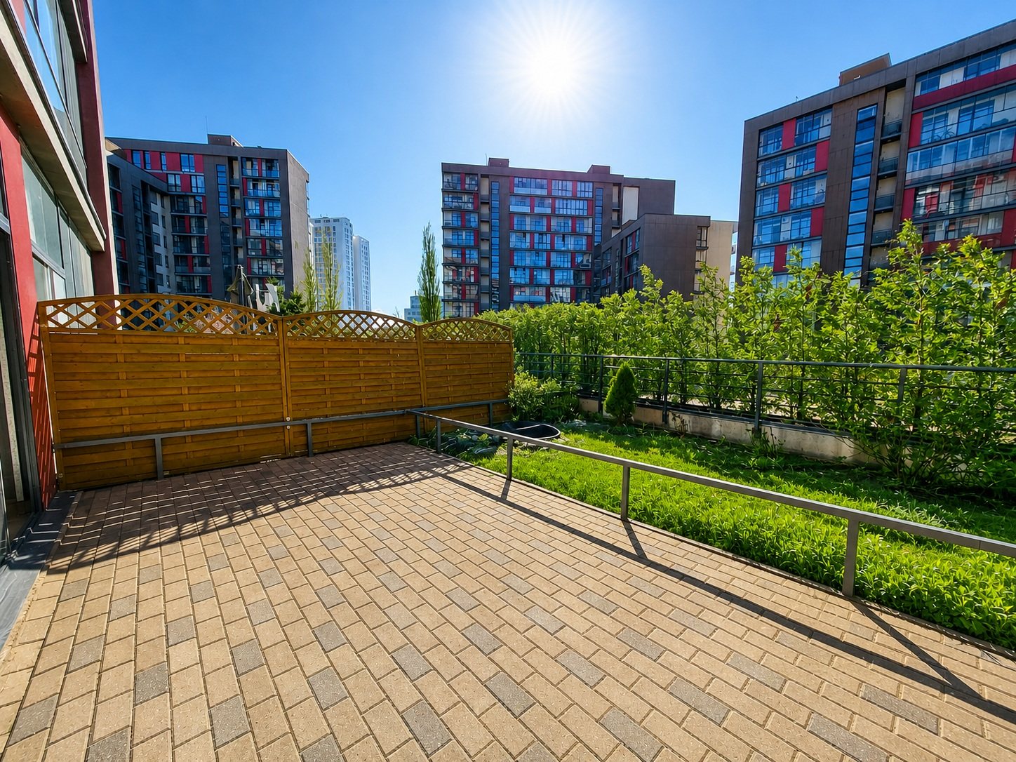 Large paved terrace at the Pūces birzs apartment
