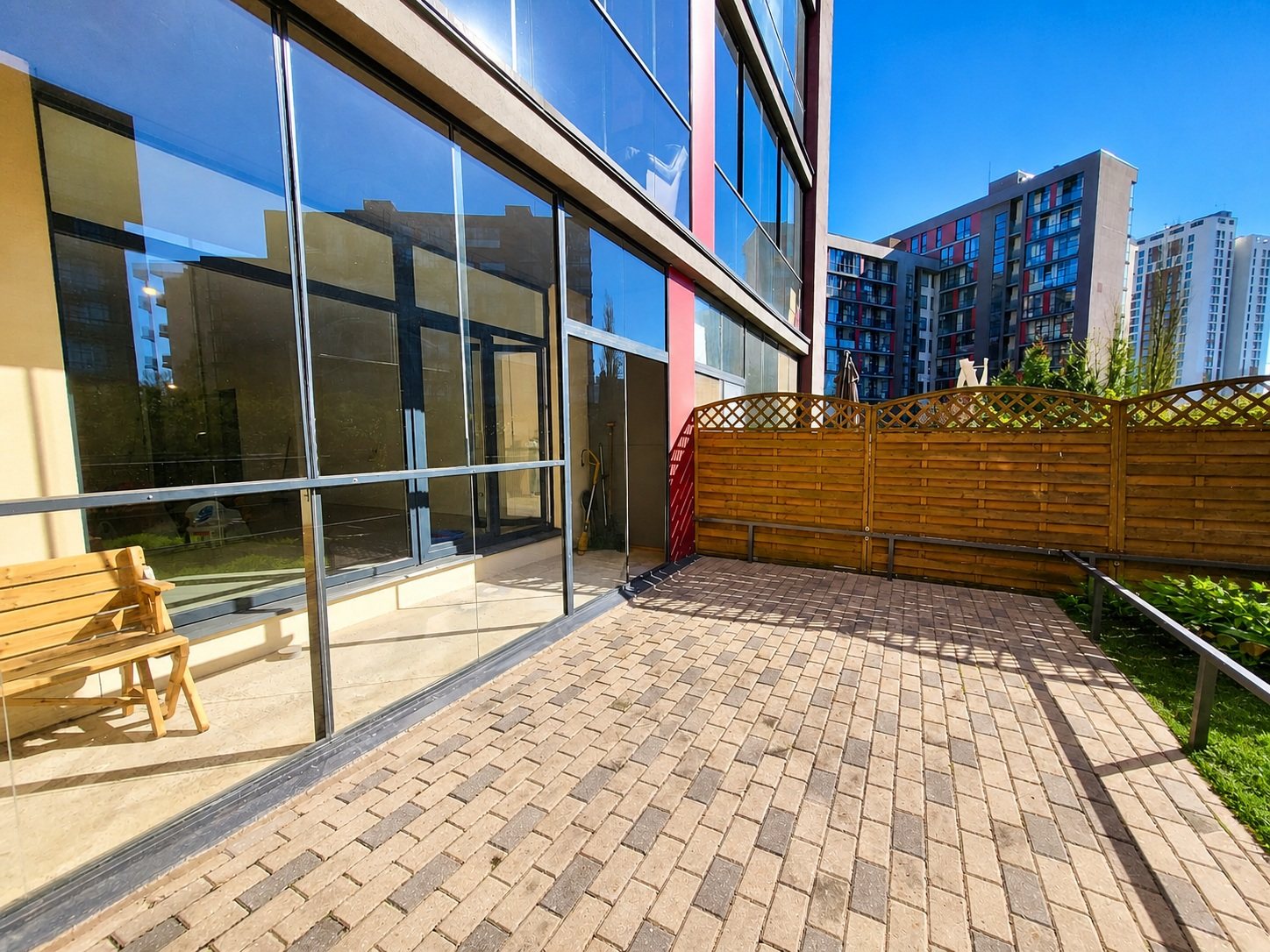 Panoramic glass wall of the apartment — Pūces birzs apartment, Purvciems, Riga