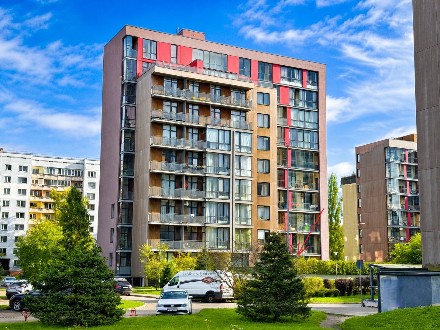 Facade of the Pūces birzs development — Pūces birzs apartment, Purvciems, Riga