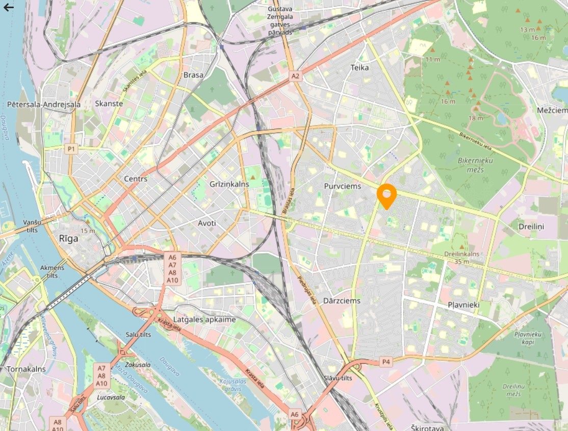 Location on the map — Pūces birzs apartment, Purvciems, Riga