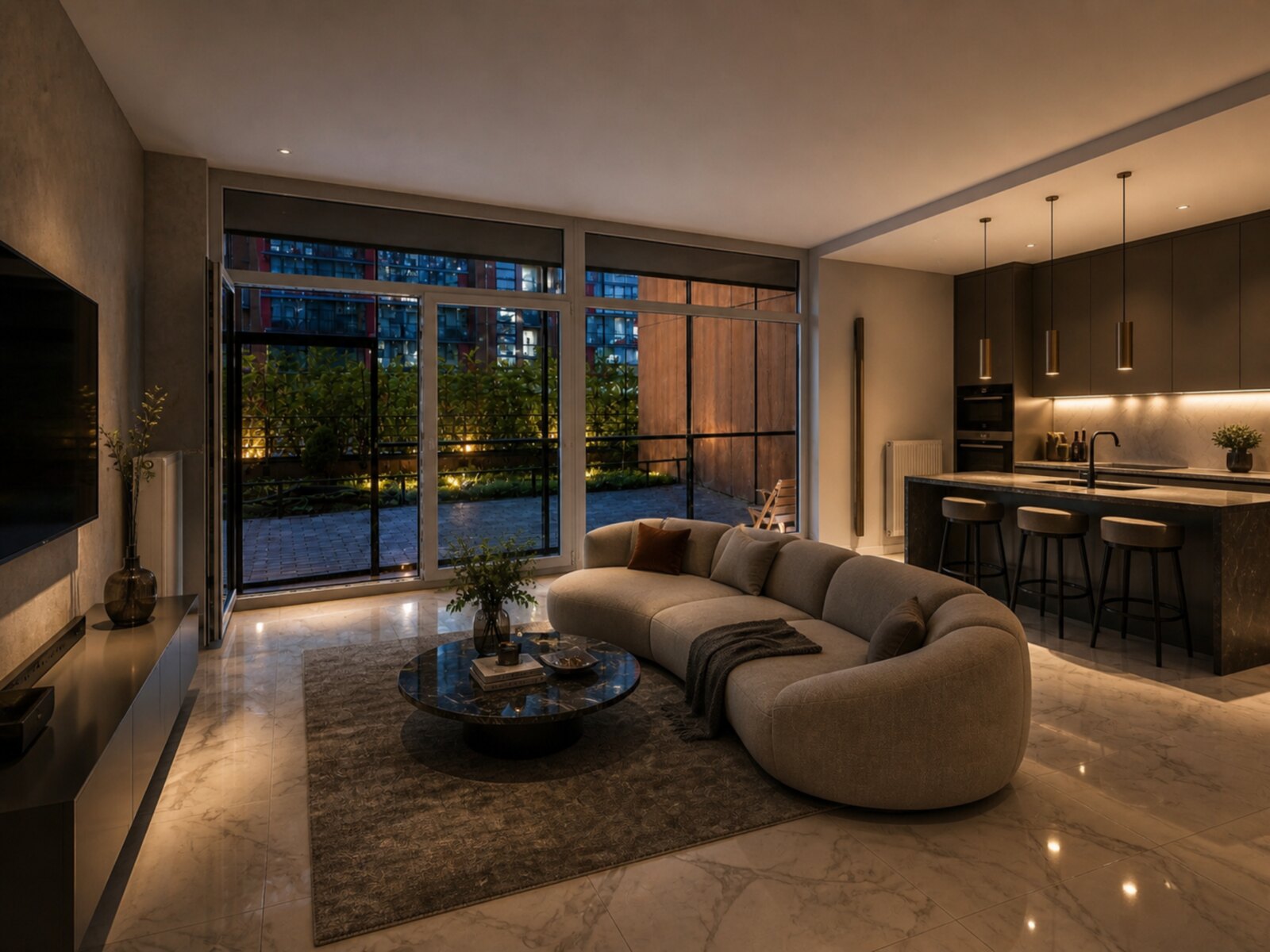 Contemporary kitchen-living room